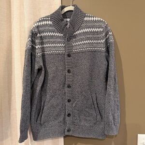 Old Navy Men's Gray Fair Isle Cardigan Sweater, Old Money Preppy Size XL